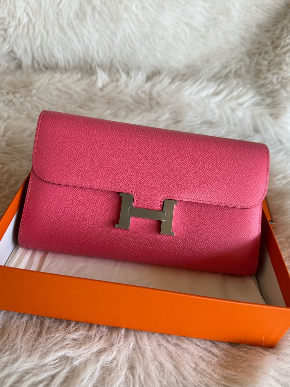 Hermes rose lipstick Constance long wallet (A stamp); 3200